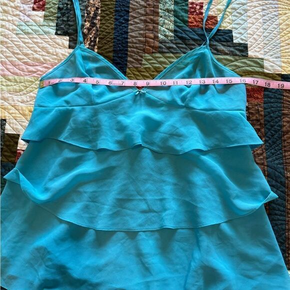Y2K Teal Tiered Ruffle Sheer Tank Top Size M Summer - Picture 4 of 5
